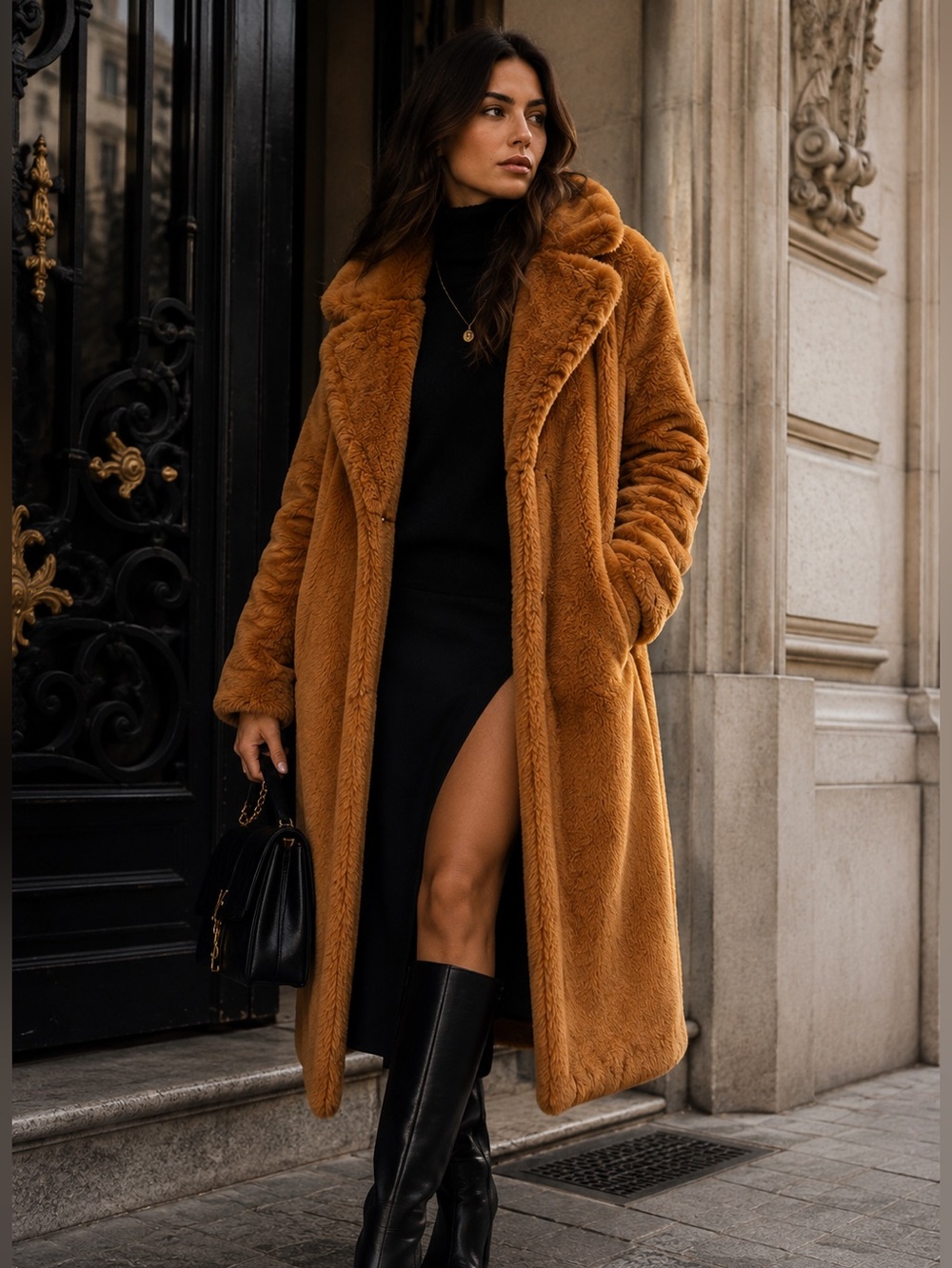 Gestuz Darla Luxe Faux Fur Coat XS-S | Caramel Brown